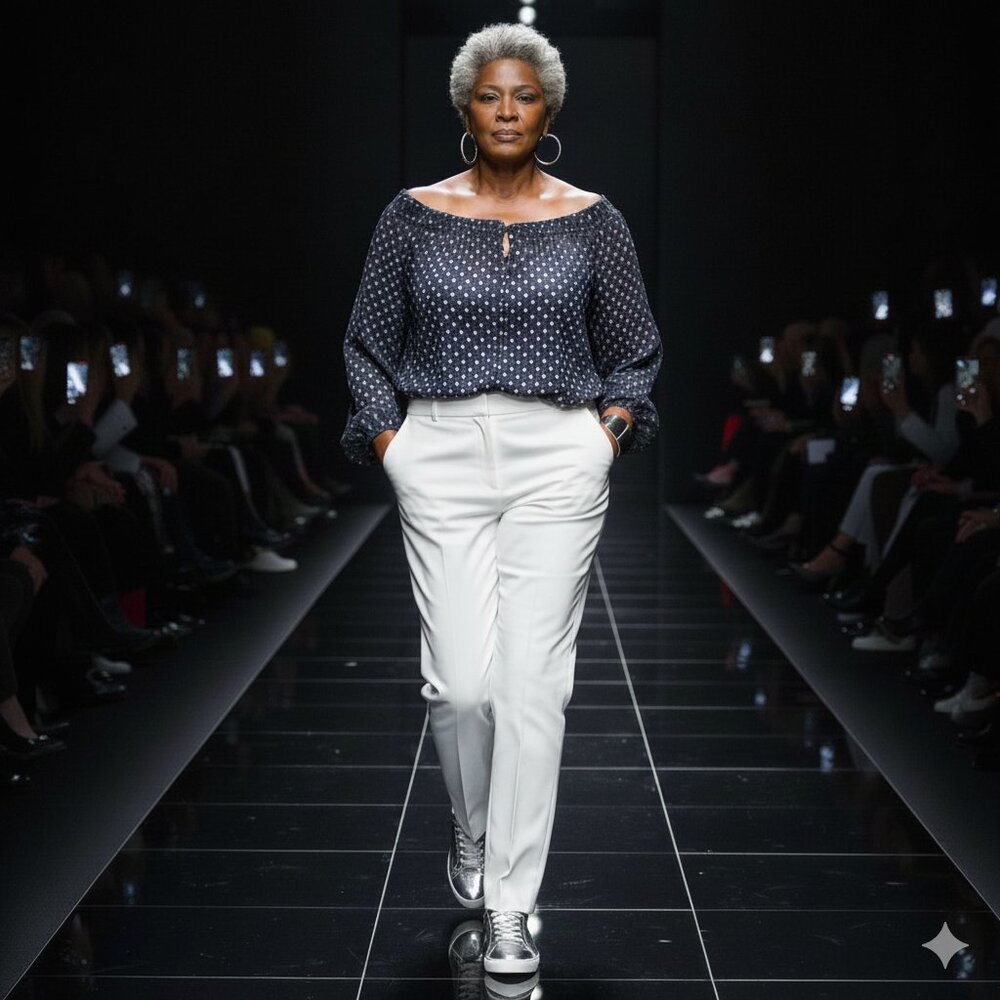 2xl Chic Navy/ White Patterned Blouse With Button… - image 1